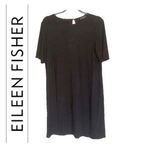 🌺 Eileen Fisher Black Short Sleeve Fluid Dress Minimalist Sustainable Timeless M